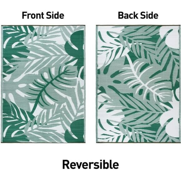 Tropical Leaf Outdoor Rug Waterproof Reversible Plastic Patio RV Camping Mat - Picture 4 of 8